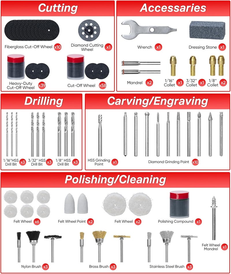 SHALL 508-Piece Rotary Tool Accessories Kit, Universal Rotary Tool Bits for Sanding, Cutting, Grinding, Drilling, Carving, Engraving, Polishing, Cleaning, Rotary Tool Attachments with Carrying Case - Image 3